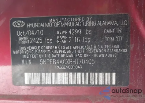 2011 Hyundai Sonata Gls из США, поврежденный, VIN 5NPEB4ACXBH170405